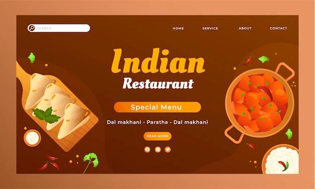 Целевая страница градиентного индийского ресторана
