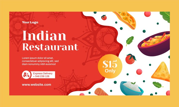 मुफ़्त वेक्टर gradient indian restaurant social media promo template