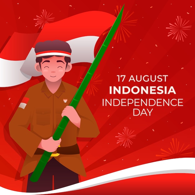 Vettore gratuito illustrazione del fondo del giorno dell'indipendenza dell'indonesia gradiente