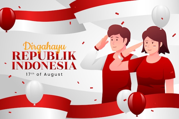 Free vector gradient indonesia independence day background with people saluting