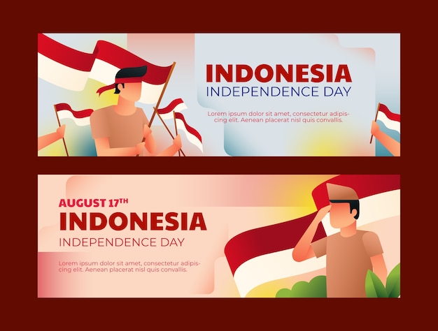 Vettore gratuito modello di banner orizzontale del giorno dell'indipendenza dell'indonesia gradiente