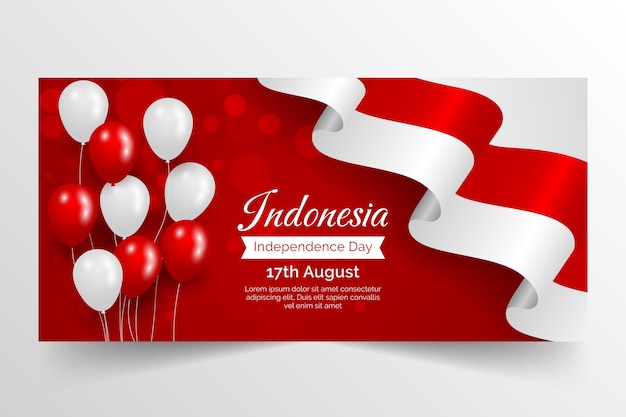 Gradient indonesia independence day horizontal banner template