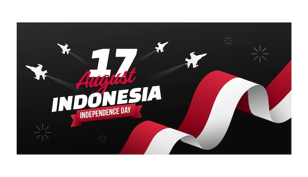 グラデーションインドネシア独立記念日水平バナーテンプレート
