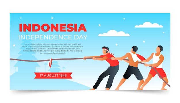 그라데이션 인도네시아 독립 기념일 가로 배너 템플릿