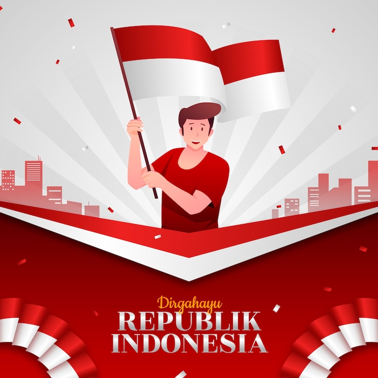 Free Vector gradient indonesia independence day illustration with person holding flag