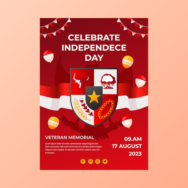 Gradient indonesia independence day poster template with coat of arms