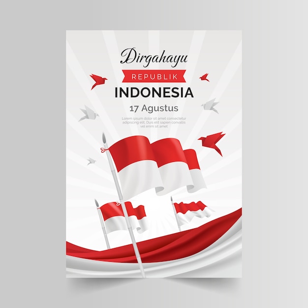 グラデーションインドネシア独立記念日縦長ポスターテンプレート