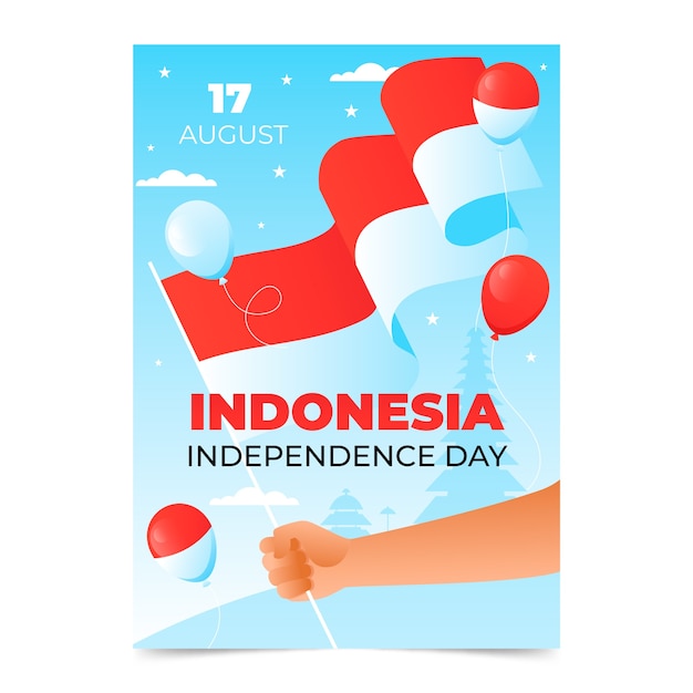 Modello di poster verticale del giorno dell'indipendenza dell'indonesia sfumato