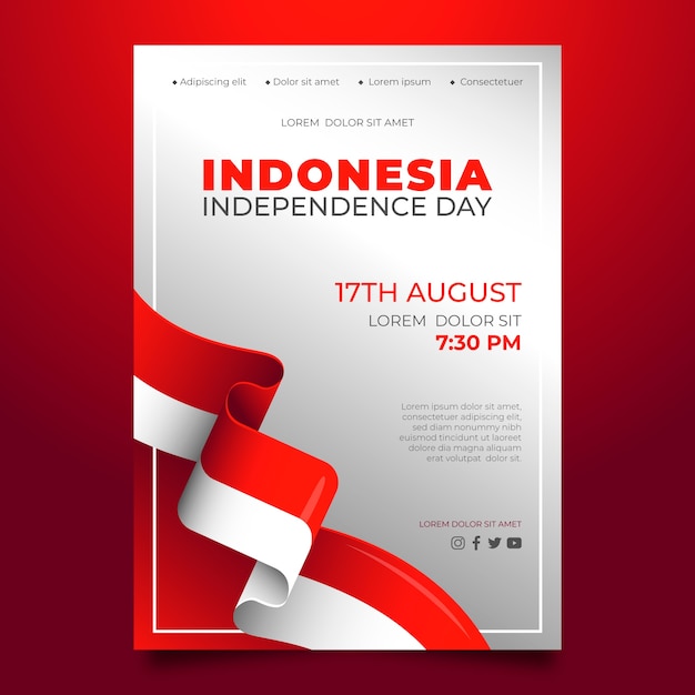 Vettore gratuito modello di poster verticale del giorno dell'indipendenza dell'indonesia sfumato