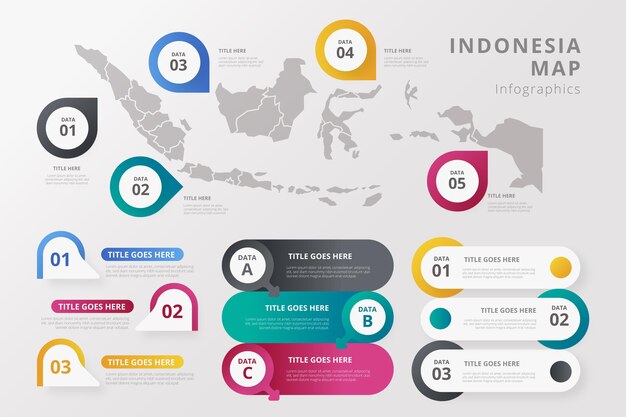 勾配インドネシア地図インフォグラフィックテンプレート