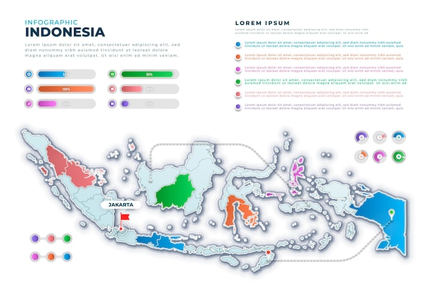 Vettore gratuito gradiente indonesia mappa infografica