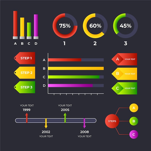 무료 벡터 그라디언트 infographic 컬렉션