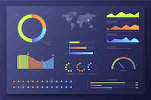 Free vector gradient infographic dashboard elements collection