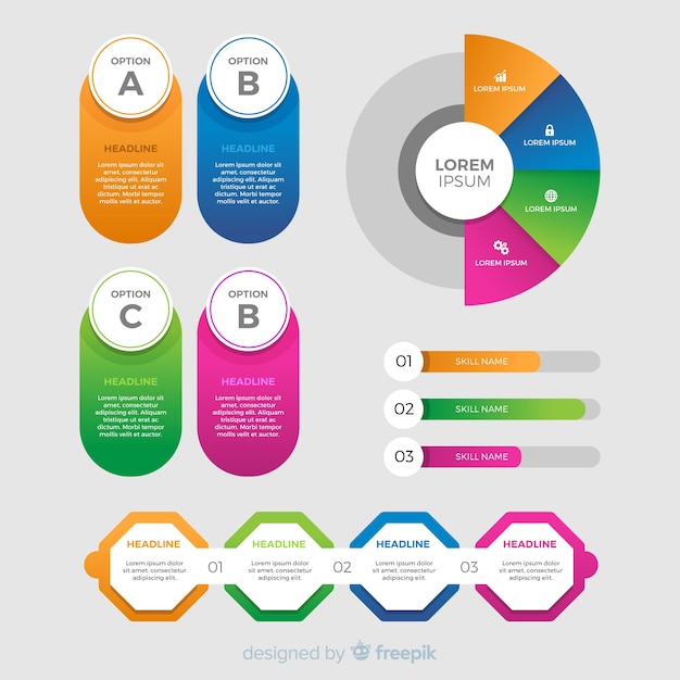 Vettore gratuito raccolta di elementi infographic gradiente