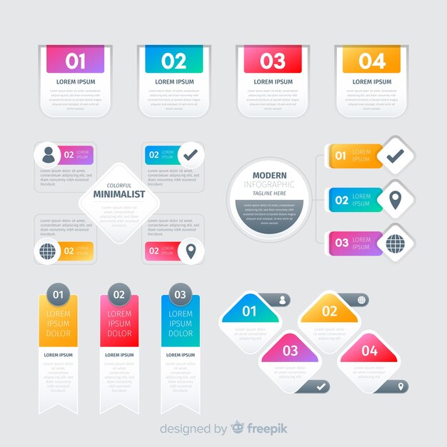 Gradient infographic element collection