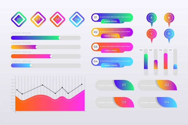 Vettore gratuito collezione di elementi infographic gradiente