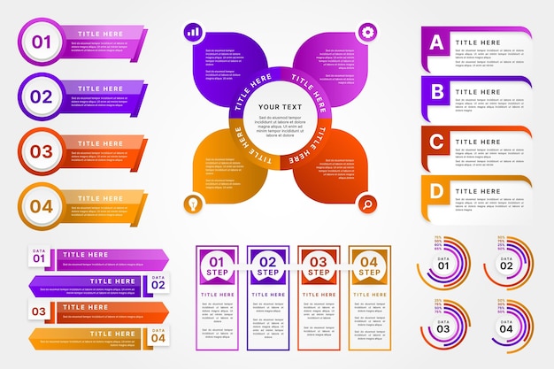 Gradient infographic element collection