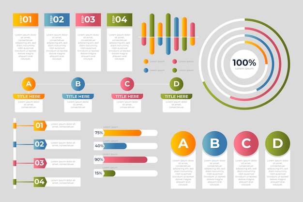 Gradient infographic element collection