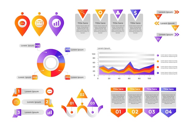 Raccolta di elementi infografica gradiente