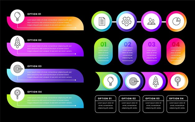 Gradient infographic element collection