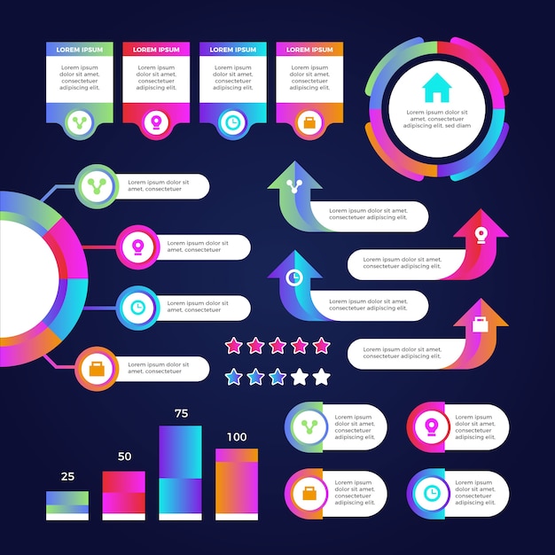 Free vector gradient infographic element template  collection