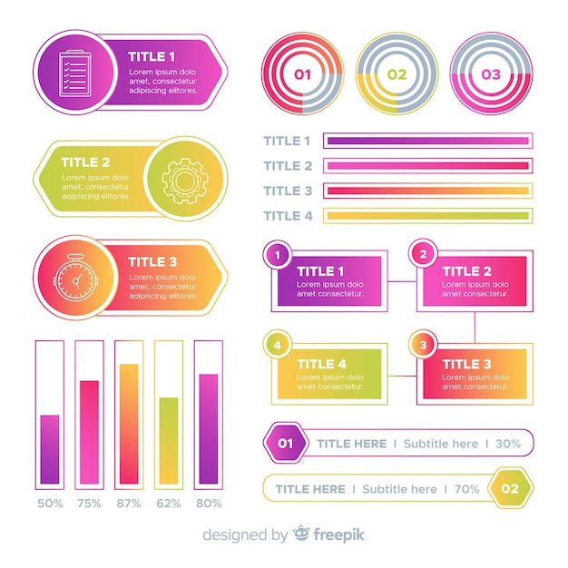 Vettore gratuito raccolta di elementi infographic gradiente