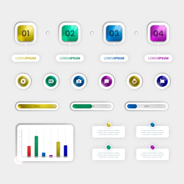 Vettore gratuito pacchetto di elementi infographic gradiente