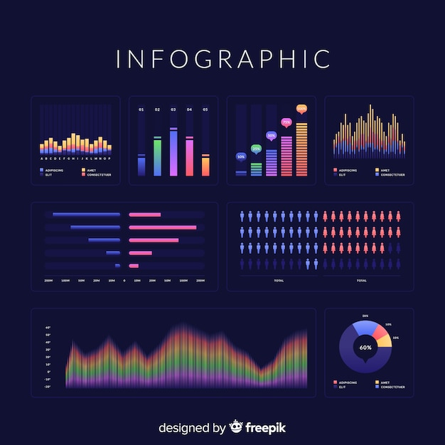 어두운 배경으로 그라디언트 infographic 요소