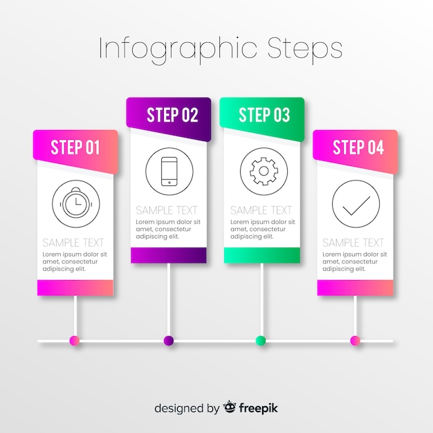 Vettore gratuito modello di gradiente infografica passi