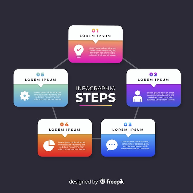 Modello di passaggi infografica gradiente