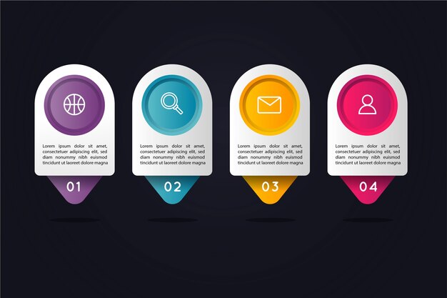 Gradient infographic steps with circular colourful text boxes