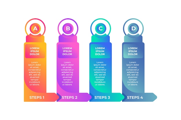 무료 벡터 옵션 및 단계와 그라디언트 infographic 템플릿 디자인