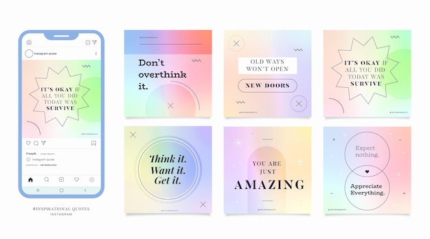 Free vector gradient inspirational quotes instagram post collection