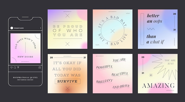 Free vector gradient inspirational quotes instagram post collection