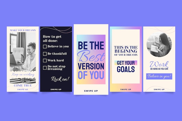 Free vector gradient inspirational quotes instagram story collection