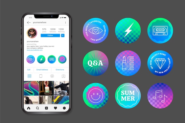 Gradient instagram highlight illustration set