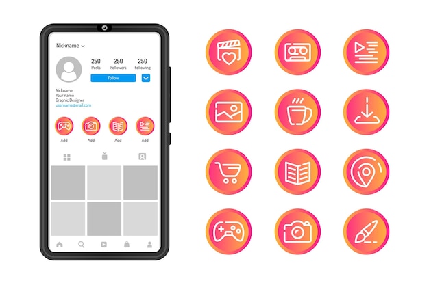 Free vector gradient instagram highlights collection