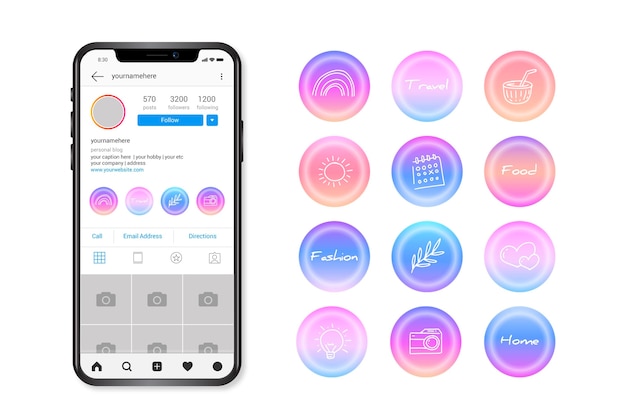 Free vector gradient instagram highlights set