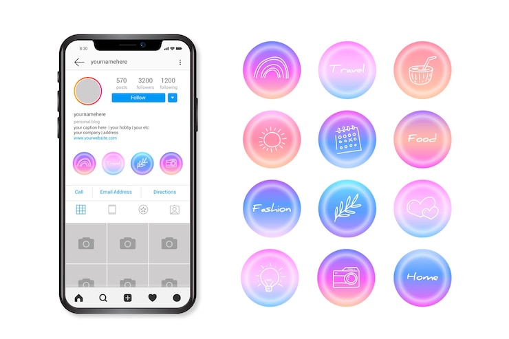 無料Vector グラデーションインスタグラムハイライトセット