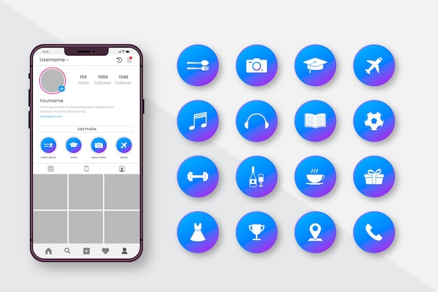 Free vector gradient instagram highlights set