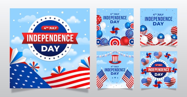 Free vector gradient instagram posts collection for american 4th of july celebration
