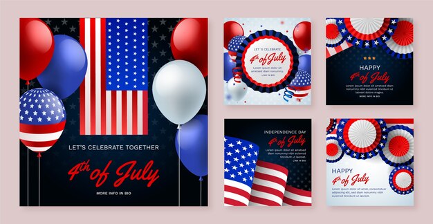 Gradient instagram posts collection for american 4th of july celebration