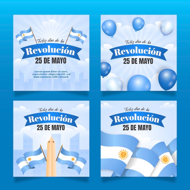 아르헨티나 5월 25일 혁명을 위한 그라데이션 인스타그램 게시물 모음