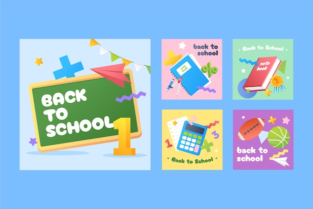 Gradient instagram posts collection for back to school season