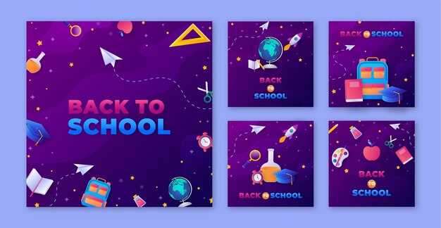 Gradient instagram posts collection for back to school season