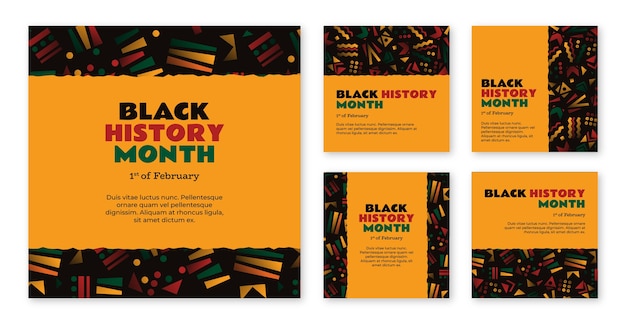 Free vector gradient instagram posts collection for black history month celebration