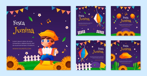 Gradient instagram posts collection for brazilian festas juninas celebrations