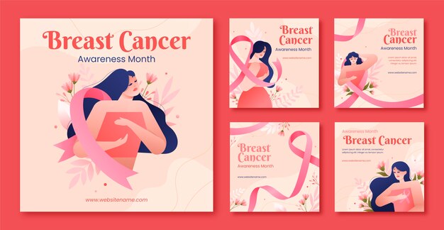 Free vector gradient instagram posts collection for breast cancer awareness month