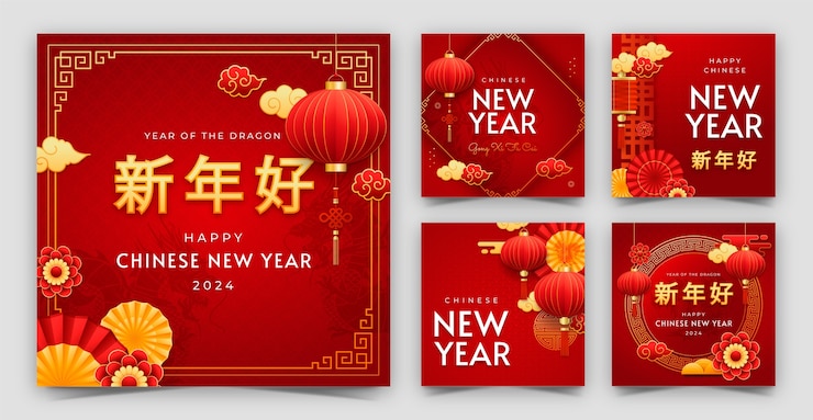 Free Vector gradient instagram posts collection for chinese new year festival