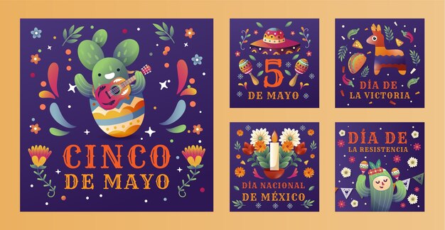 Gradient instagram posts collection for cinco de mayo